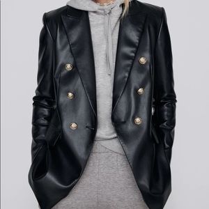Zara Faux Leather Black Blazer